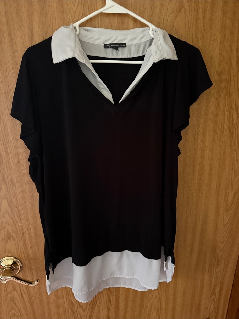 Adrianna Papell Black Top with White Collar and Hem